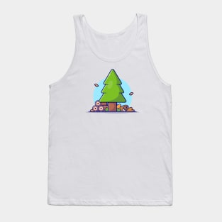 Pinus Tree with Woods and Acorn Autumn Season Cartoon Vector Icon Illustration Tank Top